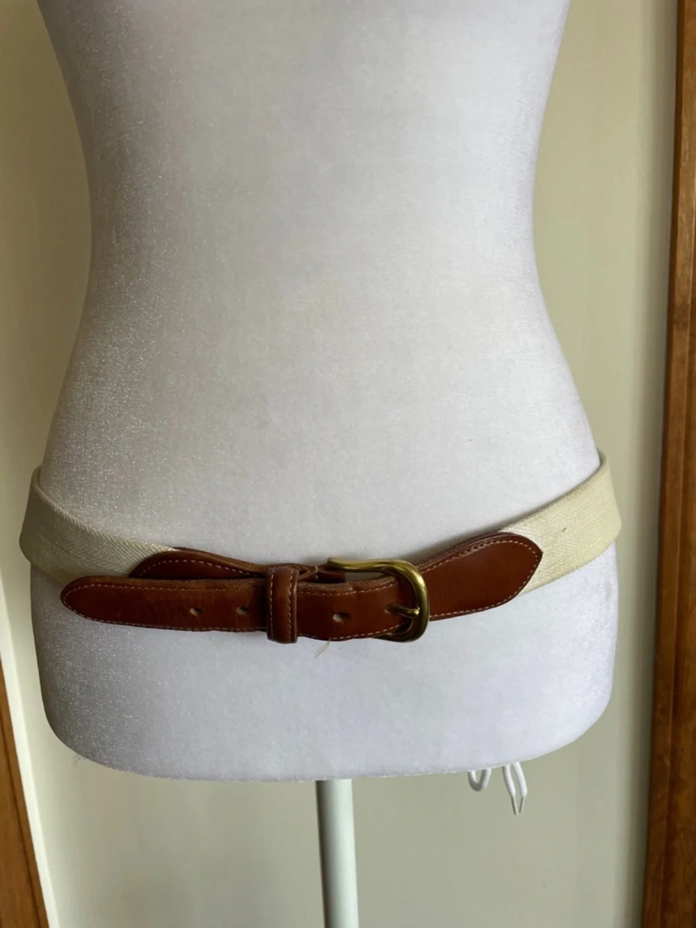 COACH Cream Canvas Belt Vintage Brown Leather Gold-Tone Buckle 36